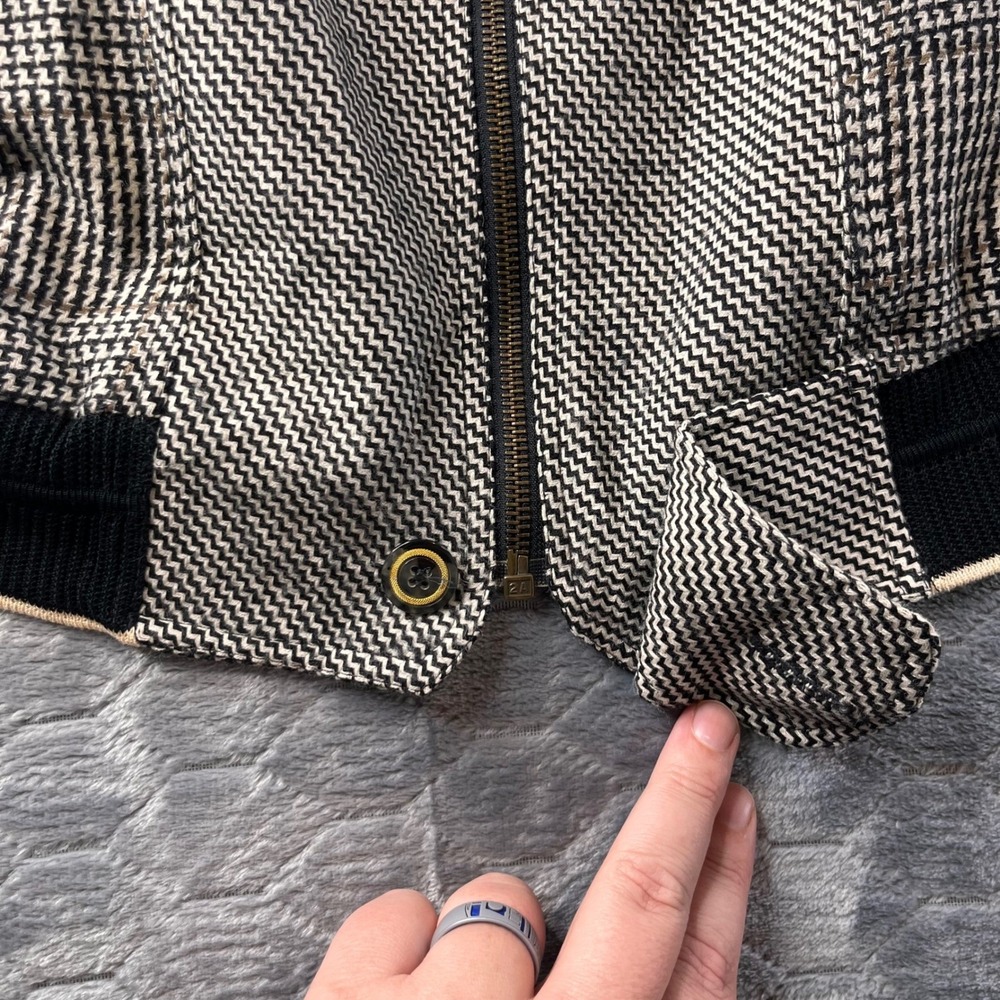 Tomas Creation Mens VTG 100% Wool Bomber Jacket Italian Plaid VII Black Brown - Picture 9 of 10